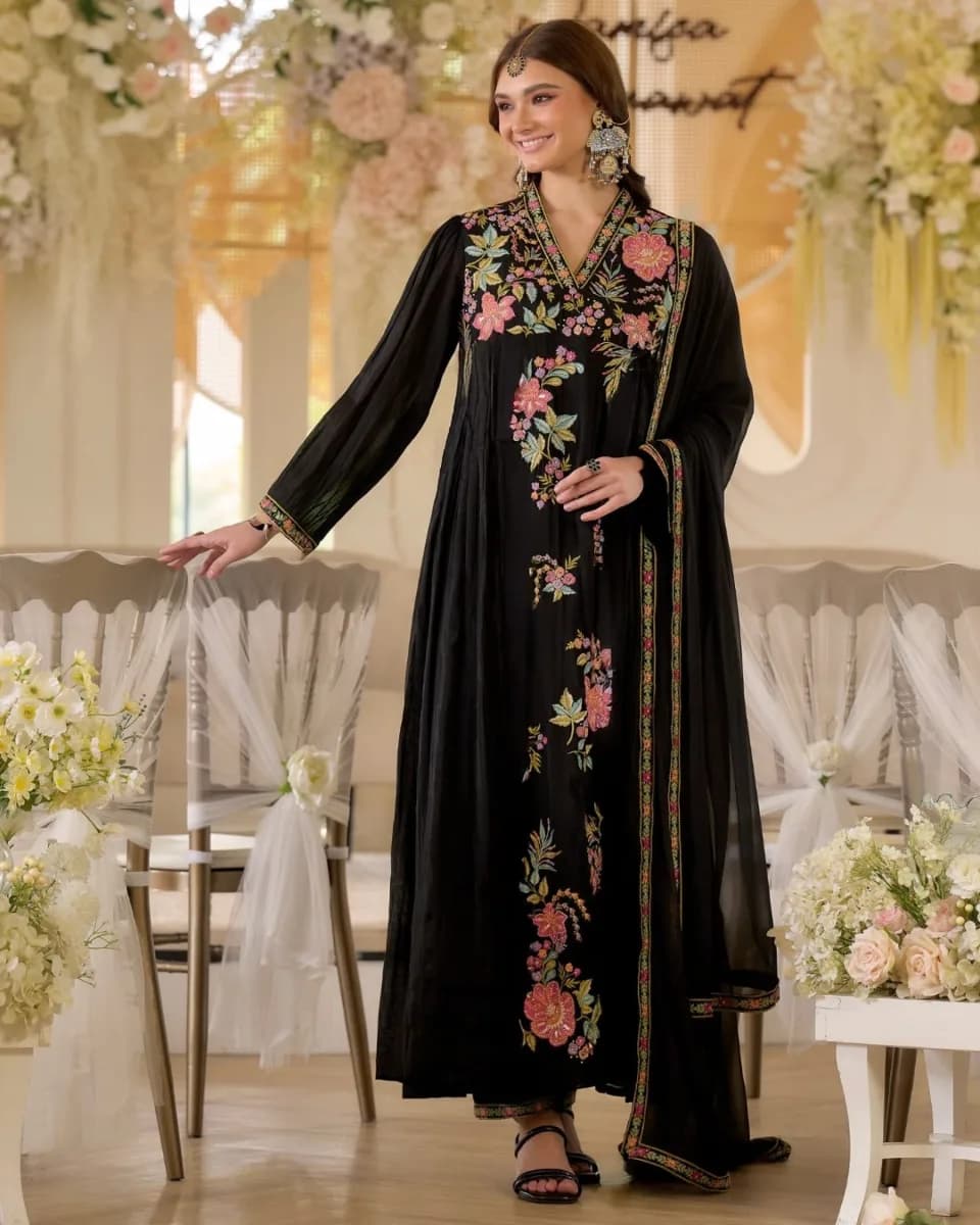 Embroidered Silk Anarkali Suit