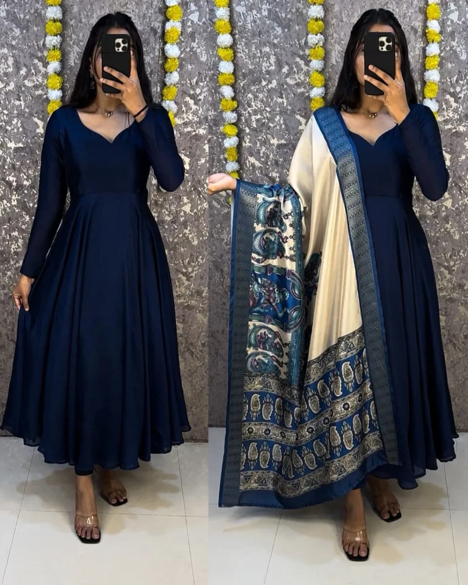 Blooming Vichithra Silk Anarkali with Kalamkari Dupatta